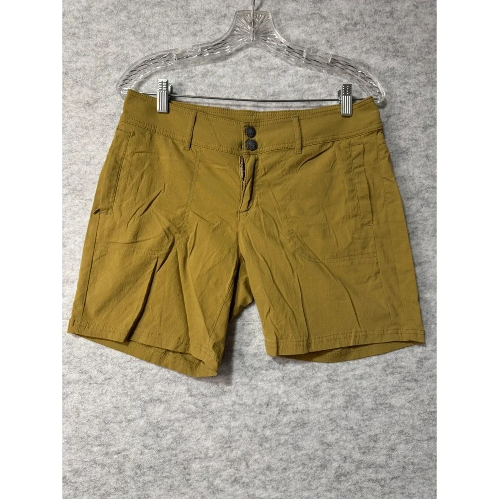Prana Women's Khaki Shorts Tan Casual flat Front Size 34 Waist Hiking Summer